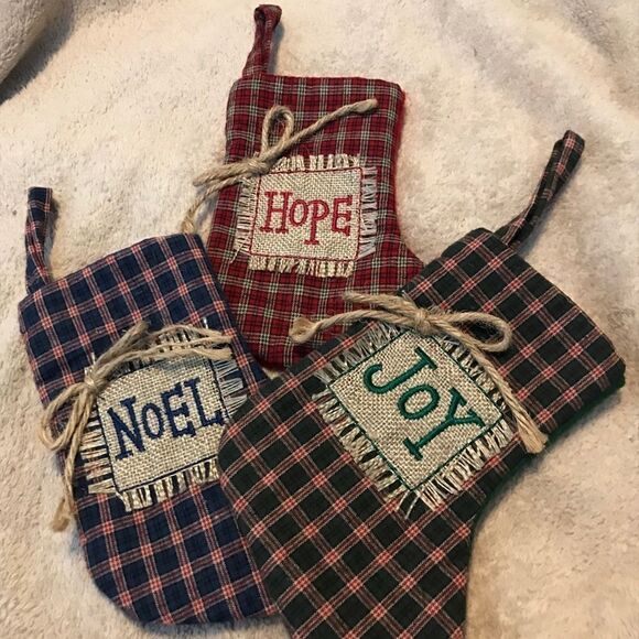 Plaid Christmas Stocking Blue Holiday Decorations - Picture 11 of 16